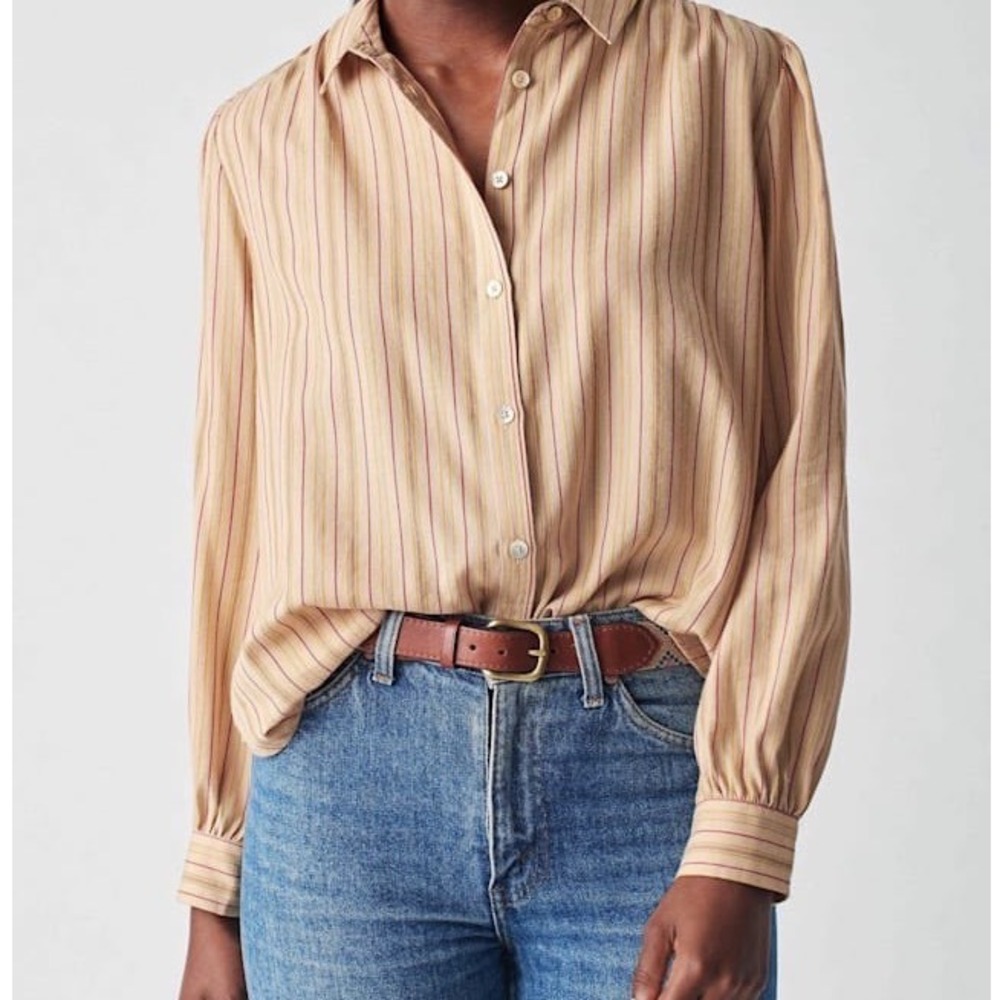 Faherty Byrd Top Sitka Strip Organic Cotton Viscose Button Up - XSmall